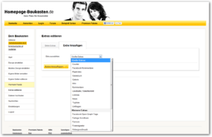 Homepage-Baukasten.de: Extras hinzufügen