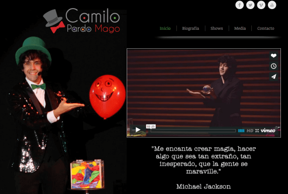 Página web personal del mago Camilo Pardo