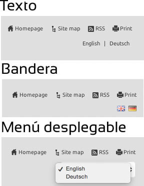 Opciones de idioma Webnode