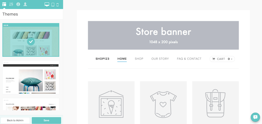 Dashboard to choose themes and build store