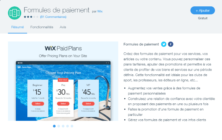 Wix Formules de paiement