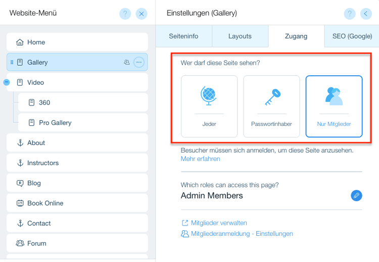 wix mitgliederbereich