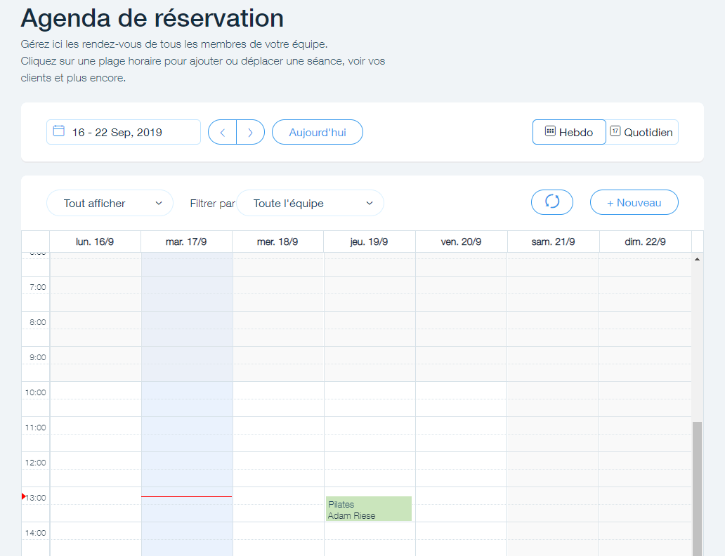 Wix Bookings calendrier