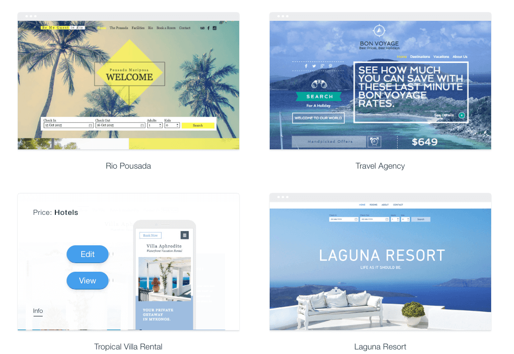 Wix Hotels template samples