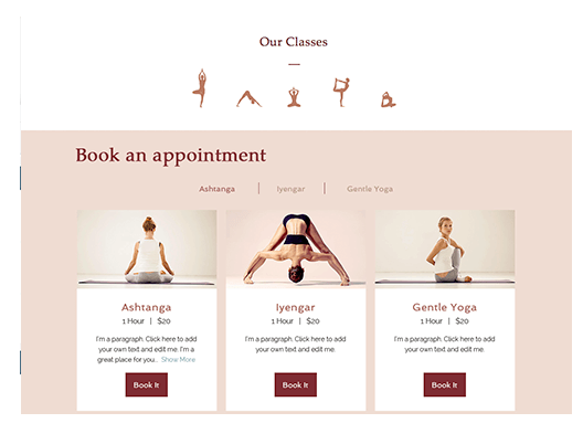 Wix Yoga class booking system