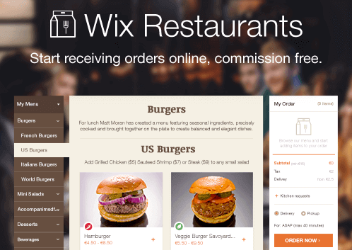 Captura de pantalla de Wix Restaurants