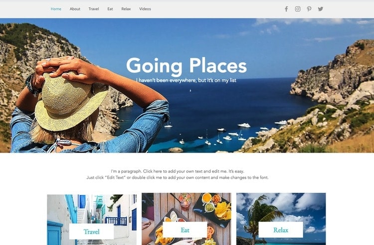 Wix template Blog di viaggio