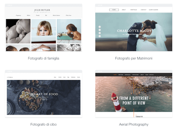 Esempi template fotografici Wix