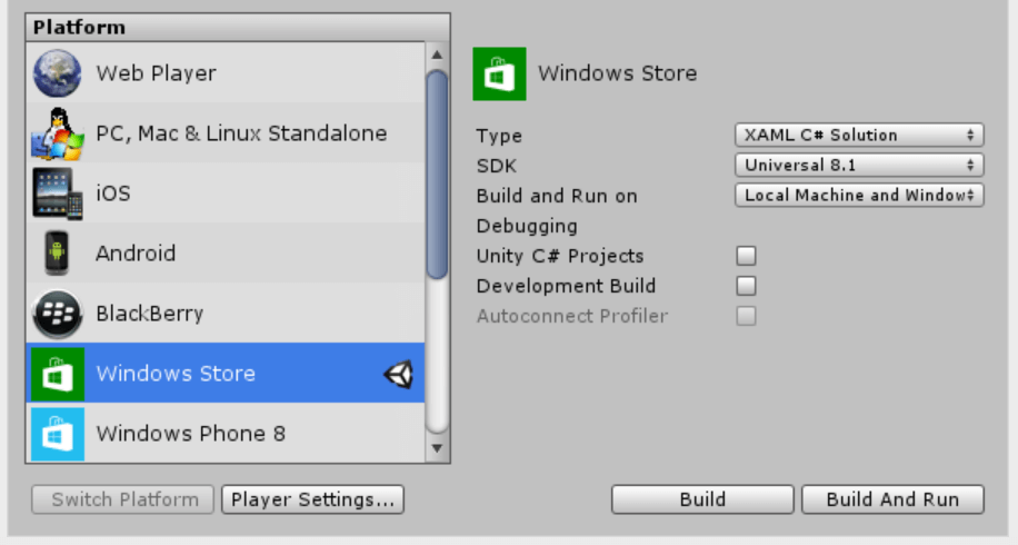 Unity export window