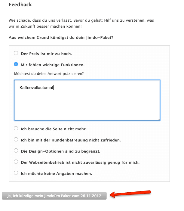 jimdo kündigen feedback