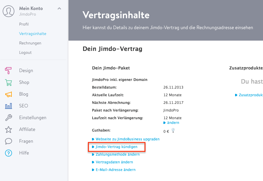 jimdo kündigen