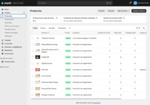 Listado de productos en Shopify