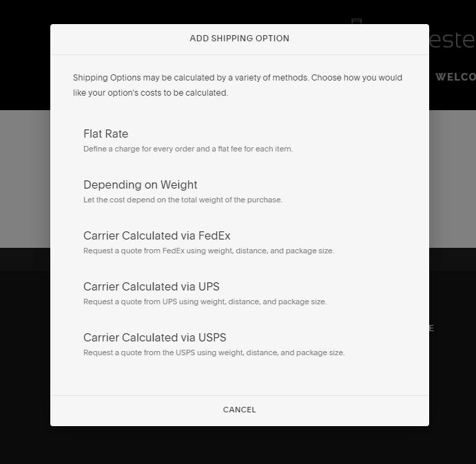 Squarespace Shipping Options