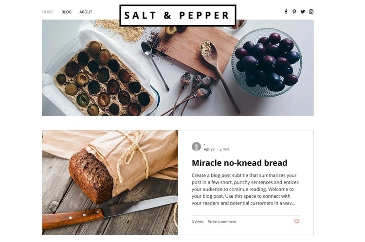 Wix template Blog de Comida