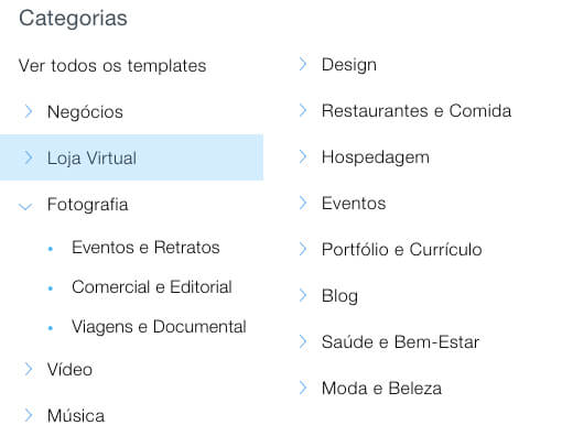 wix template categorias