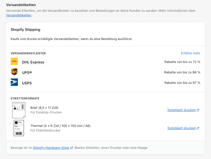 shopify shipping versand