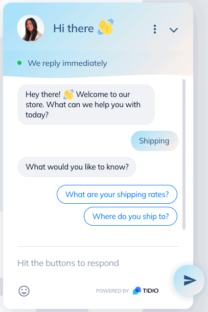 tidio chatbot shipping questions