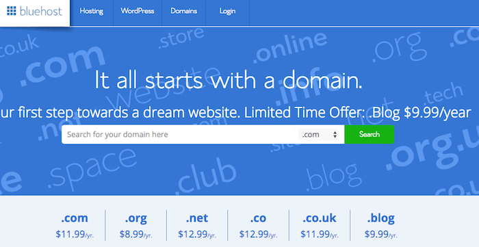 bluehost domain name pricing