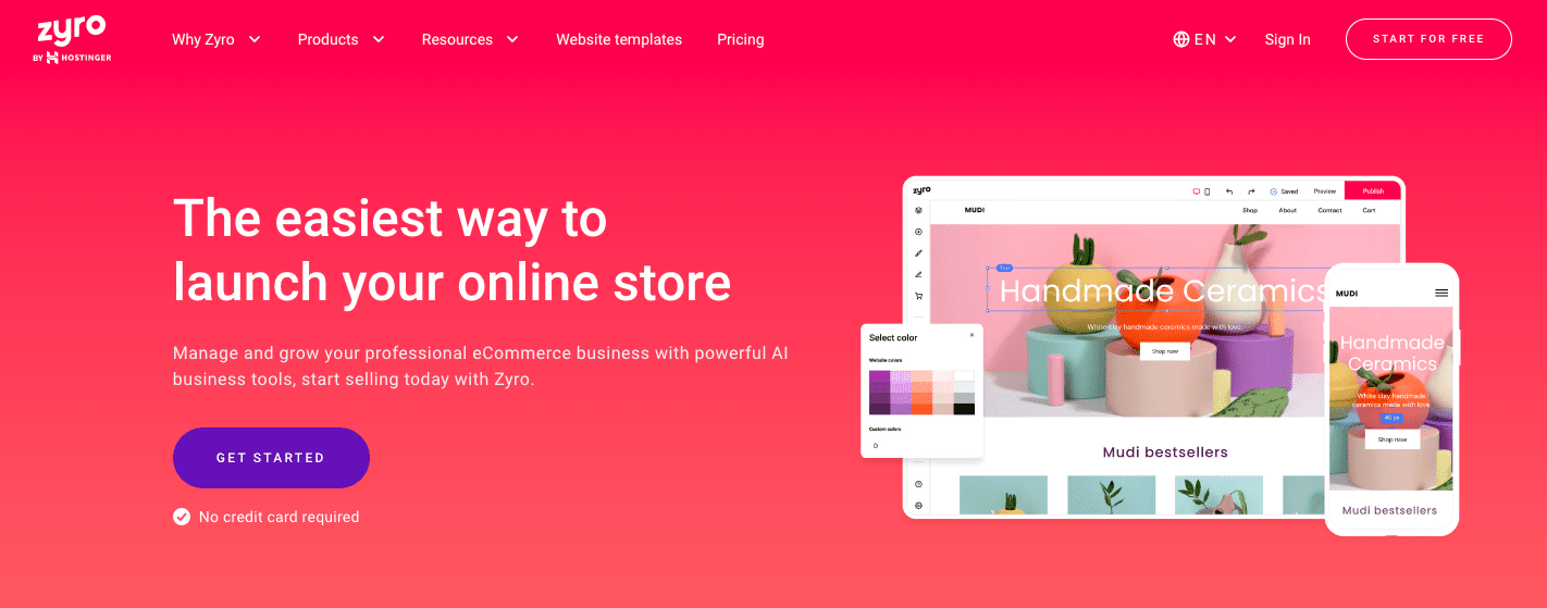 zyro online store homepage