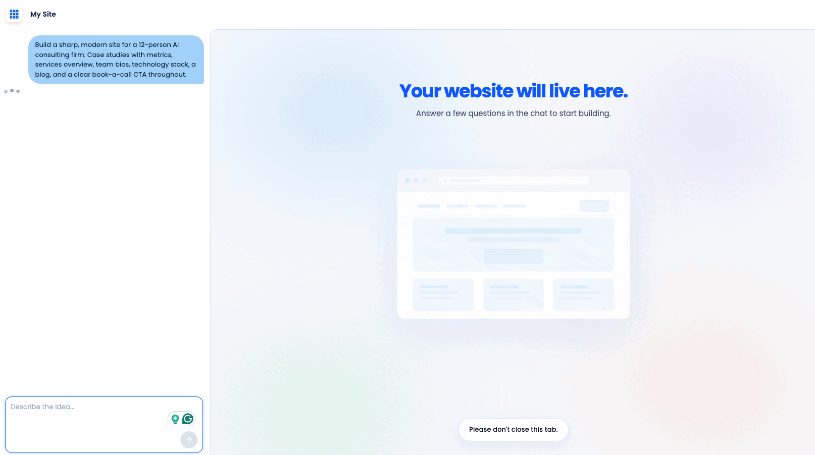 bluehost website builder prompt