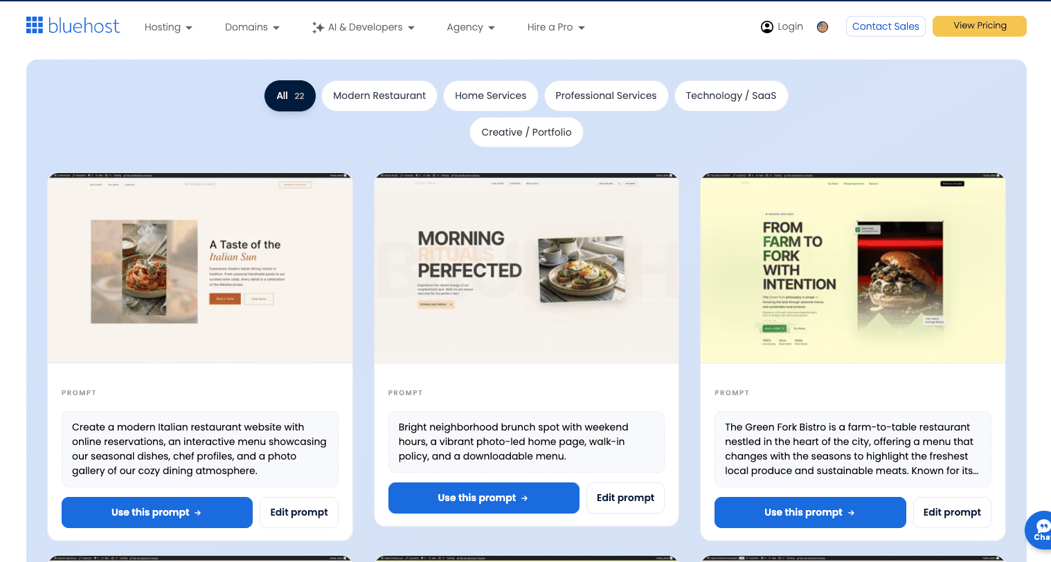 blue host website builder templates