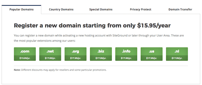 siteground domain name prices
