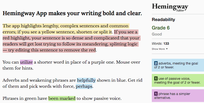 hemingway writing aid