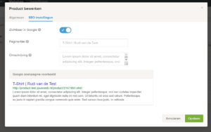 JouwWeb Webwinkel - SEO-instellingen