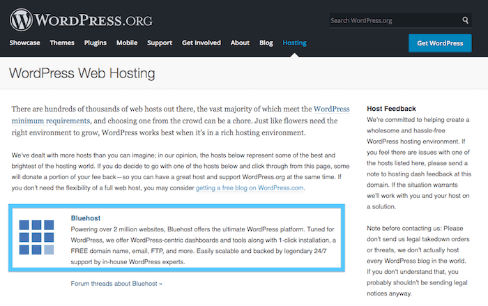 WordPress recommends bleuhost hosting