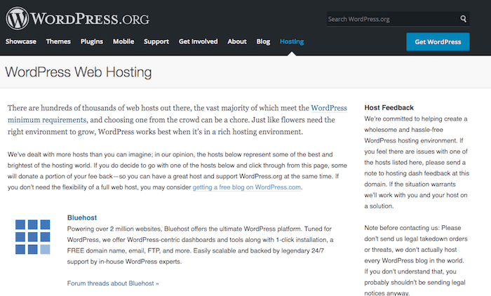 wordpress recommends bluehost