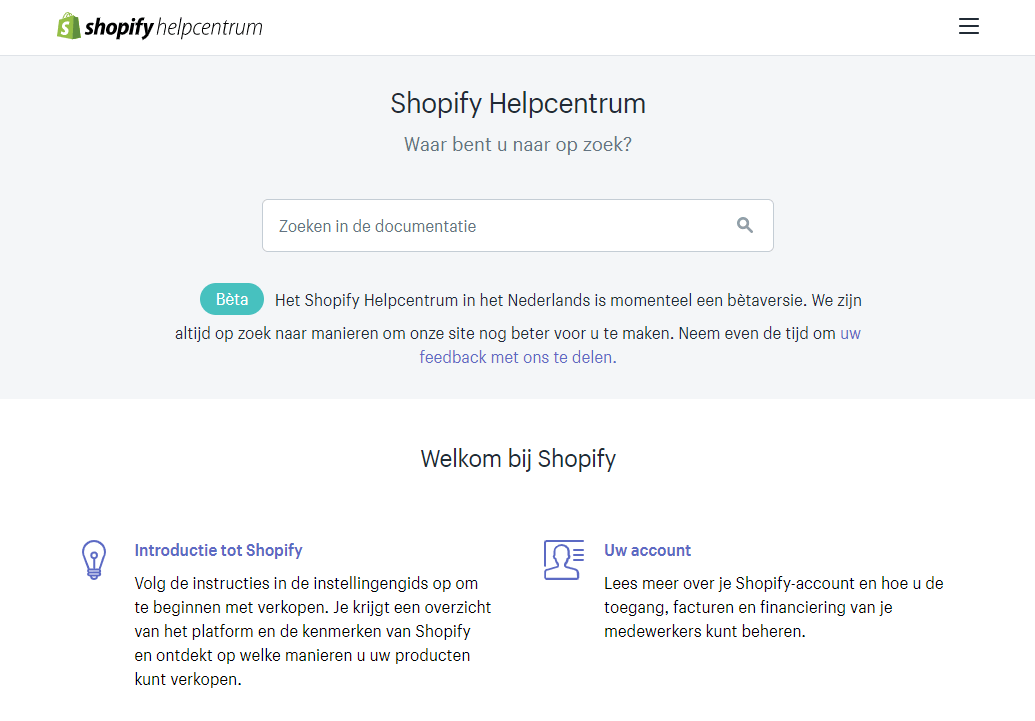 Shopify-Helpcentrum