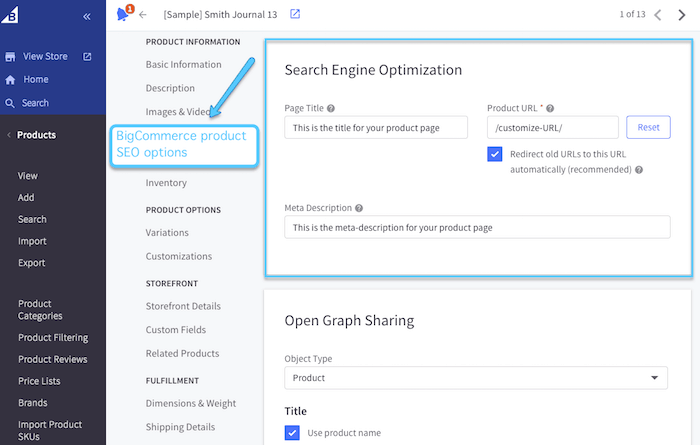 bigcommerce seo options