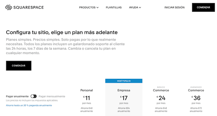 Los precios de Squarespace