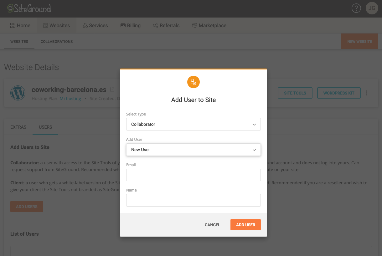 Add user to your SiteGround hosting account