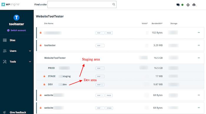 wpengine dev vs staging