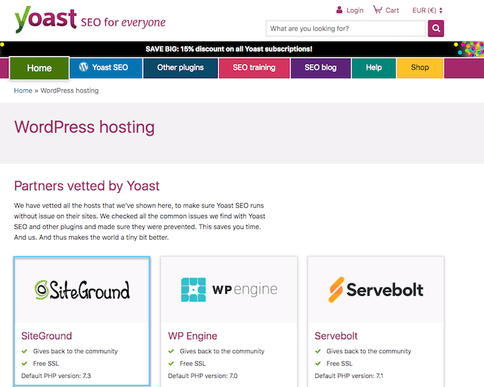yoast recommends siteground hosting