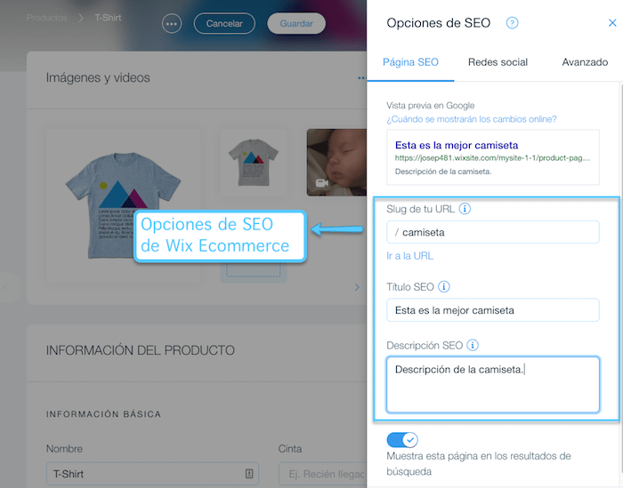 opciones de seo de la plataforma de comercio electronico de wix