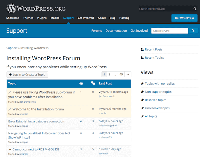 wordpress support forums