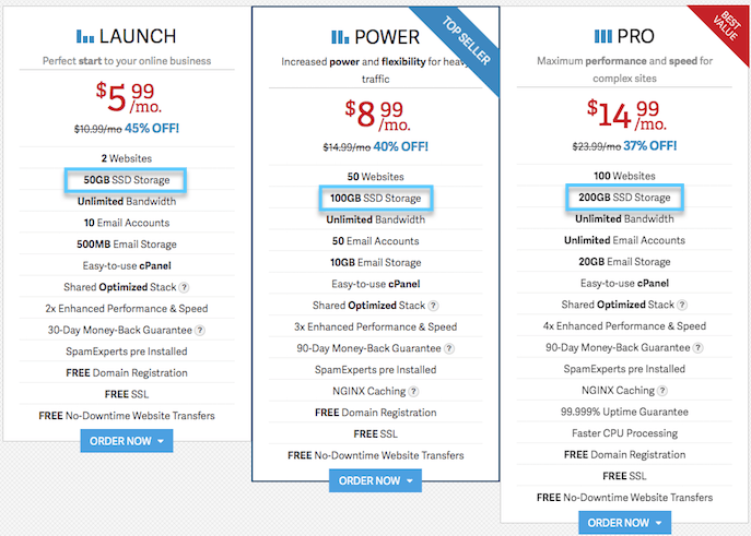 inmotion shared hosting storage plans