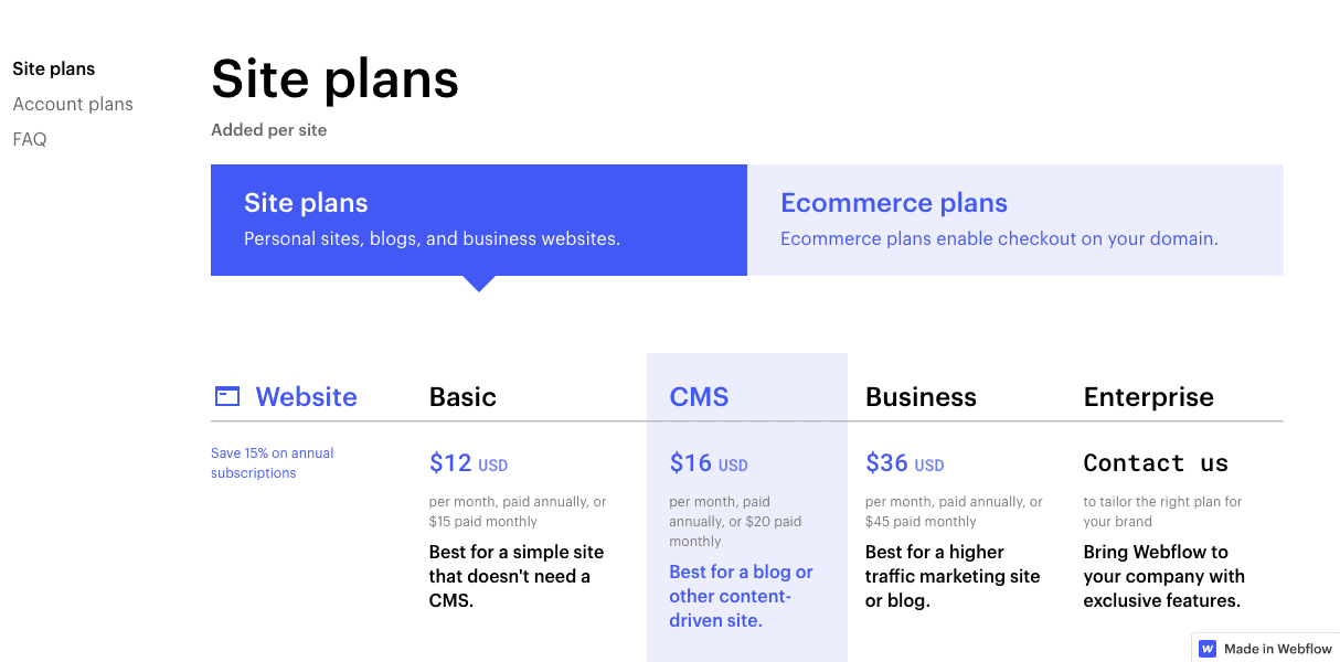 cms webflow pricing cms webflow pricing