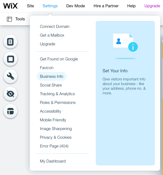 wix tutorial 42 business info