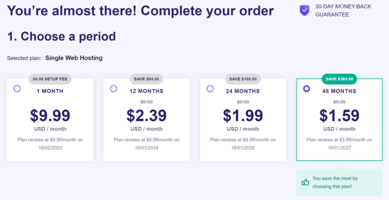 Hostinger Shared Hosting Contract Periods