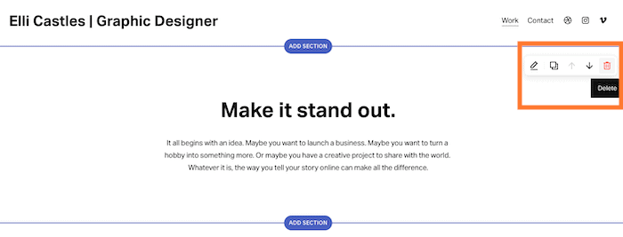 squarespace delete section