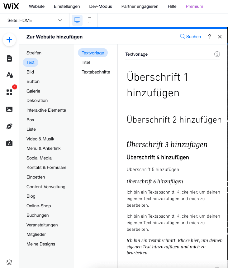 wix editor textvorlage