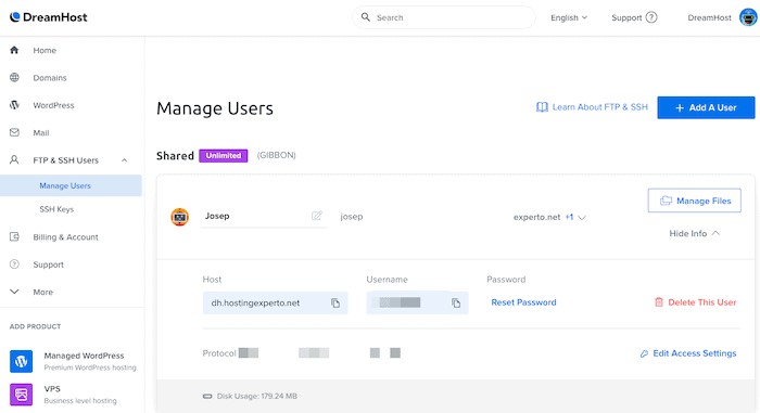 DreamHost SFTP and SSH options