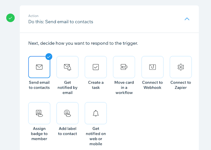 ascend wix automation actions