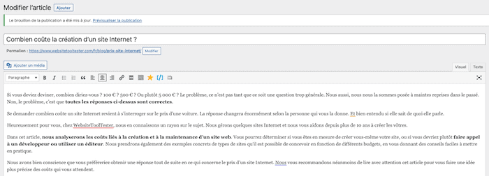 backend wordpress ajouter un article