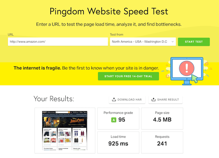 Pingdom speed test