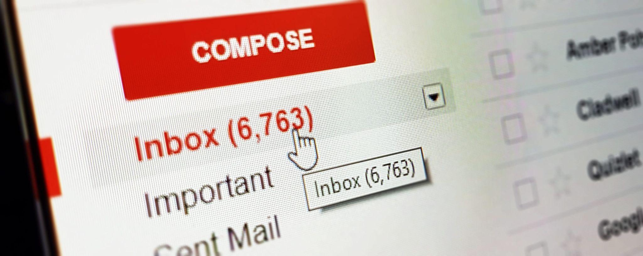 A cursor hovering over the word ‘inbox’ in an email inbox.