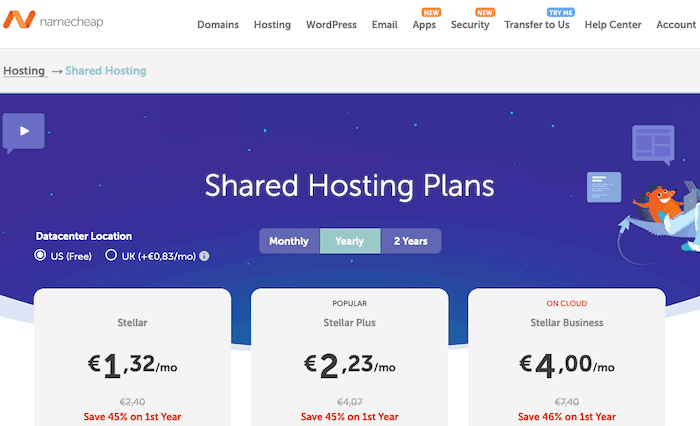 Namecheap affordable hosting for WordPress